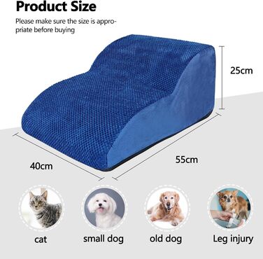 Сходинки для собак Galatée: 2-ярусні, з антиковзким покриттям, для ліжка, дивану та авто. М'яка рамка з піни знімний, пральний чохол (блакитний)