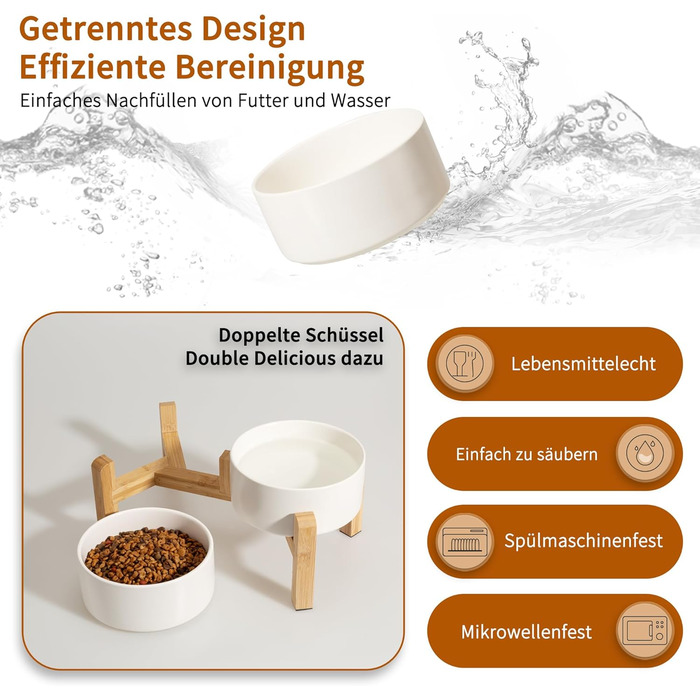 Набір мисок для собак, підняті миски, кераміка, протиковзкий стійкий, 2 шт., 850 мл, білий