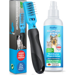 Професійний гребінець для собак та котів BluePet Profi: видаляє ковтуни та розплутує шерсть (синій) + спрей для шерсті