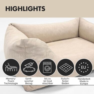 Ортопедичне ліжко для собак Emma | Кошик для собак | Для маленьких та середніх собак (Бежевий, 85x65 см)