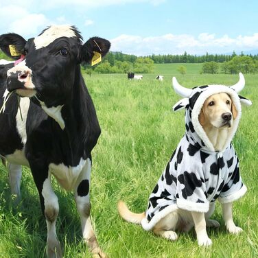 Костюм для собак FLAdorepet на Хелловін: костюм корівки, тепла флісова куртка для великих собак, розмір 6XL (Обхват грудей 89.9 см, вага 27-36 кг), білий/розкішний сад