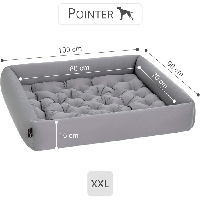 Ортопедичне ліжко для собак великих порід - Pointer, з знімним матрацом, миється до 95°C, стійке до подряпин та укусів, Made in Germany (XXL 100x90 см, світло-сірий)