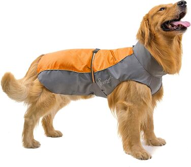 Водонепроникний дощовик для собак Ranphy середніх та великих порід, з захистом живота, світловідбиваючий, дихаючий, ультралегкий, для джек-расселів, лабрадорів, 6XL, зелений та чорний (4XL(Обхват грудей:70см), помаранчевий та сірий)