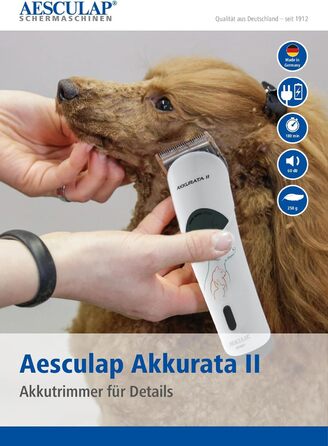 Машинка для стрижки собак Rotschopf24 Aesculap Akkurata 2 GT407. Безшумна, легка, акумулятор/мережа, 3 швидкості, титановий ніж, сумка Rotschopf24. Зроблено в Німеччині