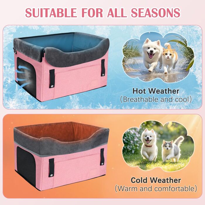 Автокрісло для собак PetsHome - рожеве, для маленьких собак, знімний, з кишенею, безпечне