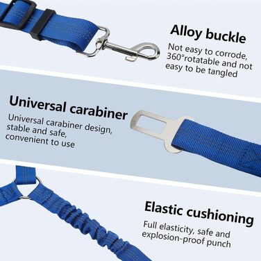 Ремінь безпеки для собак у машину, подвійний, еластичний, регульований з амортизатором та карабіном для маленьких та середніх собак (блакитний)
