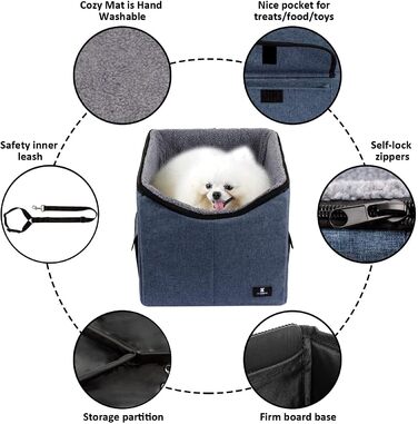 Автокрісло для собак X-ZONE PET середнє, синє, з кишенями і сумкою для перенесення, портативне ліжко для домашніх улюбленців