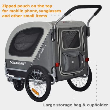 Велопричіп та візок для собак Doggyhut Original Large 2 в 1, до 35 кг, з ручним гальмом Tiggo 80405