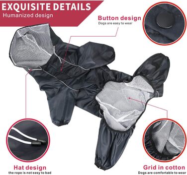 Дощовик для собак Idepet Regenmantel – водонепроникна куртка для собак з капюшоном, чорний, 2XL