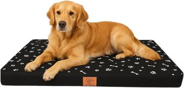 Ортопедичне собаче ліжко Odolplusz для великих собак | М'яке собаче ліжко для середніх та великих собак | Собача матрацна подушка знімний чохол | (100x70x7см, Чорний, Мотив кісток)