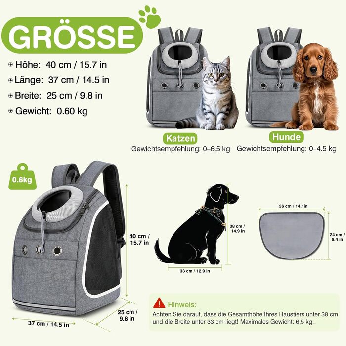 Рюкзак-переноска для тварин ALLSOPETS, дихаючий, для подорожей, темно-сірий, для великих котів і малих собак