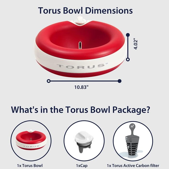Автоматична поїлка Torus Pet Maxi 2 л, червона, для собак і котів, з фільтрацією, антибактеріальна, без BPA, для дому та подорожей