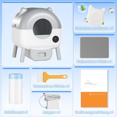 Автоматичний лоток для котів Devoko з самоочищенням, великий об'єм, керування через додаток, LED-підсвічування, килимок, для котів до 12 кг