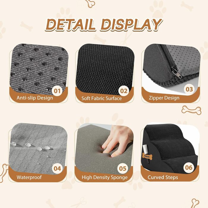 Сходинка для собак та котів ROMROL 3 сходинки - чорна, з неслизьким покриттям, з memory foam, для дому