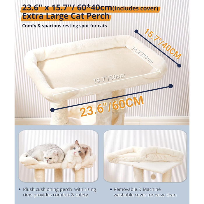 Драбина-кіготь для котів Happi N Pets 71 см, бежева: стабільна, з великим ліжком та гамаком, покриття з сизалю