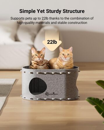 Будиночок для котів DownyPaws PeekaPurr, тунель-когтеточка, складний, для великих котів до 10 кг, закрите ліжко, кремово-сірий