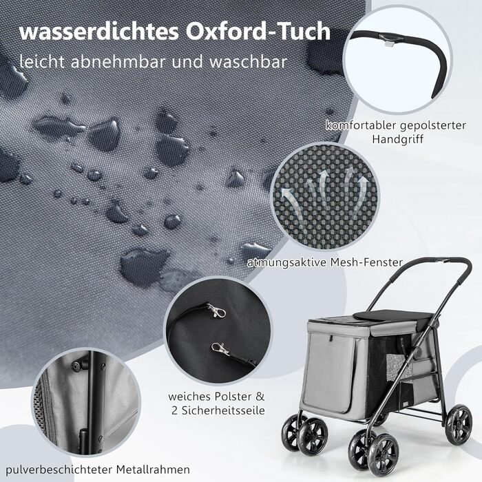 GYMAX Візок для собак, складний, до 40 кг, з кишенями, візок-тролей для собак та котів, сітчасті вікна, універсальні колеса та ручка (Сірий)