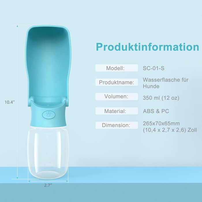 Водяна пляшка для собак на прогулянку 570 мл або 350 мл. Пляшка-поїльник для цуценят, собак маленьких, середніх та великих порід. Вода в дорозі (Блакитний)