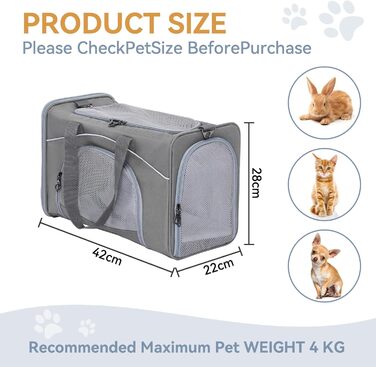 Транспортна сумка Petsfit для котів та собак | Авіапереліт, авто та поїзд | Сірий колір, Small
