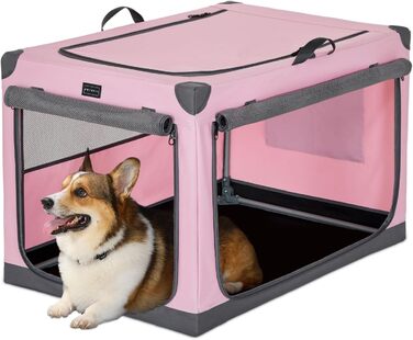 Складана переноска для собак Petsfit M, рожева, для авто і дому, з тканинним чохлом та 3 дверима, для середніх порід