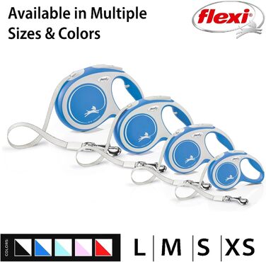Рулетка-повідок FLEXI для середніх собак до 25 кг, 4,8 м, синя, з антиплутанням, система гальмування, німецька якість