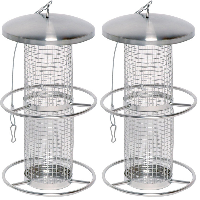 Годівниця для птахів Dobar® 10041 з нержавіючої сталі - годівниця для диких птахів, годівник з сіткою для горіхів - годівник зі сталі для саду/тераси/балкону - Ø 14 см x 26 см - Сріблястий 1 шт. (2 шт. в упаковці)