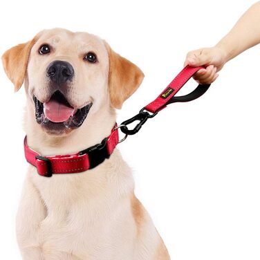 PLUTUS PET короткий повідок для собак 25,4 см, з м’якою нейлоновою ручкою, міцний поводок з карабіном, для великих і середніх собак, червоний
