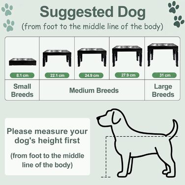 Підвищена годівниця для собак з регулюванням висоти (5 рівнів: 8см, 22см, 25см, 28см, 31см), з 2 мисками з нержавіючої сталі та 1 мискою для повільного годування, для собак маленьких, середніх та великих порід, з неслизьким дном, з BPA-free пластику, чорн