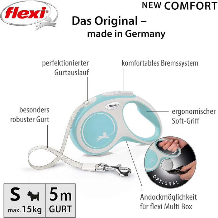 Рулетка для собак Flexi New Comfort S, 5 м, блакитна