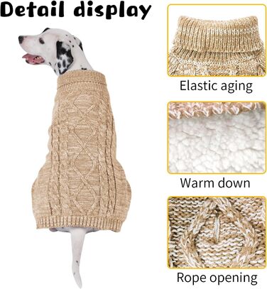 В'язаний пуловер для собак, теплий та м'який, для зими, для цуценят, підходить для собак та котів (S, Хакі)