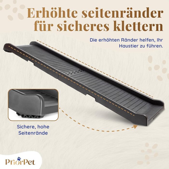 Рампа для собак у машину, складана – 174 см, 38 см – чорна, для великих собак, до 136 кг – підходить для авто та SUV