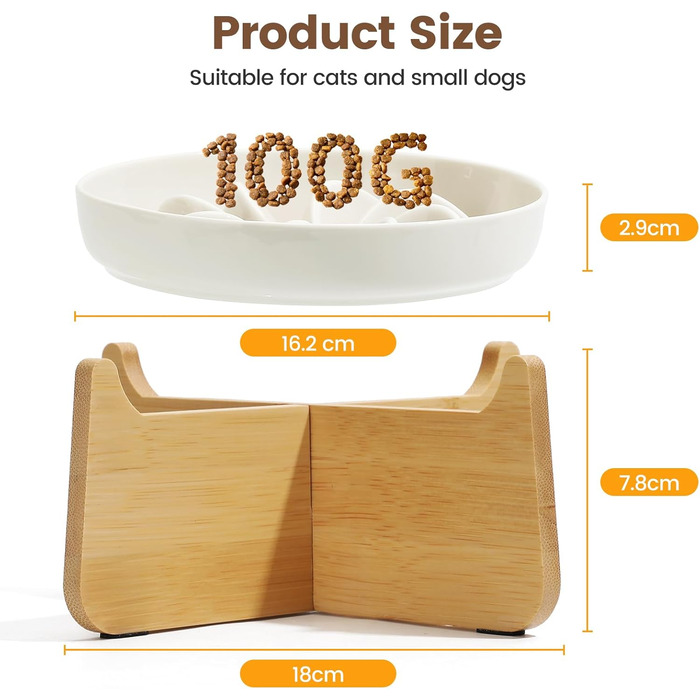 PETTOM Миска для котів протиковзаюча піднята, керамічна миска для котів, повільна годівниця для котів, миска протиковзання для котів та маленьких собак, біла миска + підставка (миска біла-квітка + підставка)