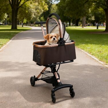 Візок для собак 3 в 1, складаний, для маленьких собак та котів, знімний кошик, візок-стільчик для дітей, сітка, оксфордська тканина, до 20 кг (Темно-зелений) (Кавово-коричневий)
