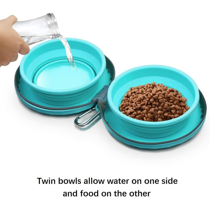 Складні миски для собак KALLAK з силікону (2 шт.) з кейсом для подорожей - для води та корму, нековзні, розкладні, для маленьких та великих собак