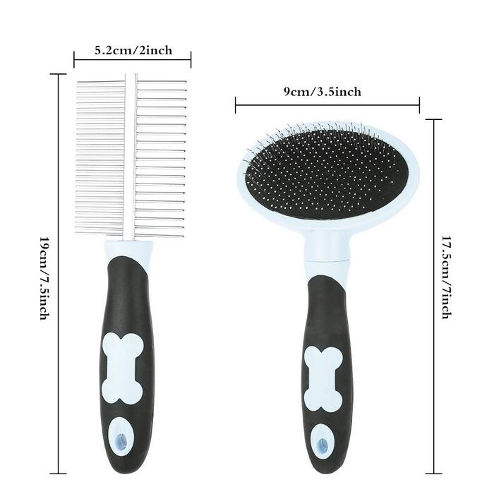 Бурштук для догляду за шерстю собак Tonyg-P, м'яка вичавкова щітка + двосторонній гребінець для собак з довгим волоссям (синій)