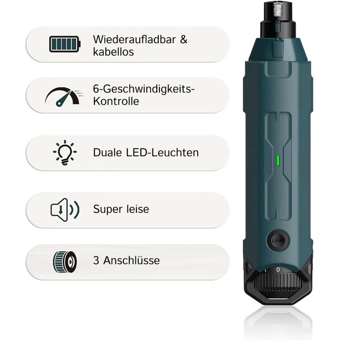 Шліфувальник для собачих нігтів Pawzyzie - безпечна та тиха технологія догляду за нігтями, 6 режимів, 2 LED-лампи, блакитний