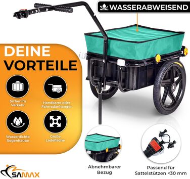 Причіп для велосипеда SAMAX 90 літрів, 80 кг з комплектом: з'єднувач, захисний тент, кріплення. Чорний, для перевезення вантажів.