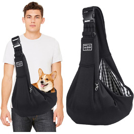 PETCUTE Сумка-переноска для собак до 7.5 кг, чорна. Регульований ремінь, переноска з передньою кишенею, сумка через плече для собак, для прогулянок та активностей на свіжому повітрі