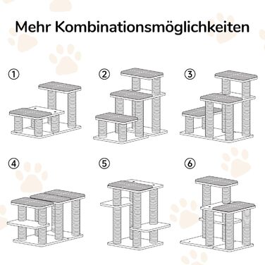 Сходинка для собак FUKUMARU, 3 сходинки, дерев'яна (сосна) з джутової тканини, регульована висота 18-51 см, вантажопідйомність до 90 кг, 6 варіантів підйому на ліжко/диван, сірий колір