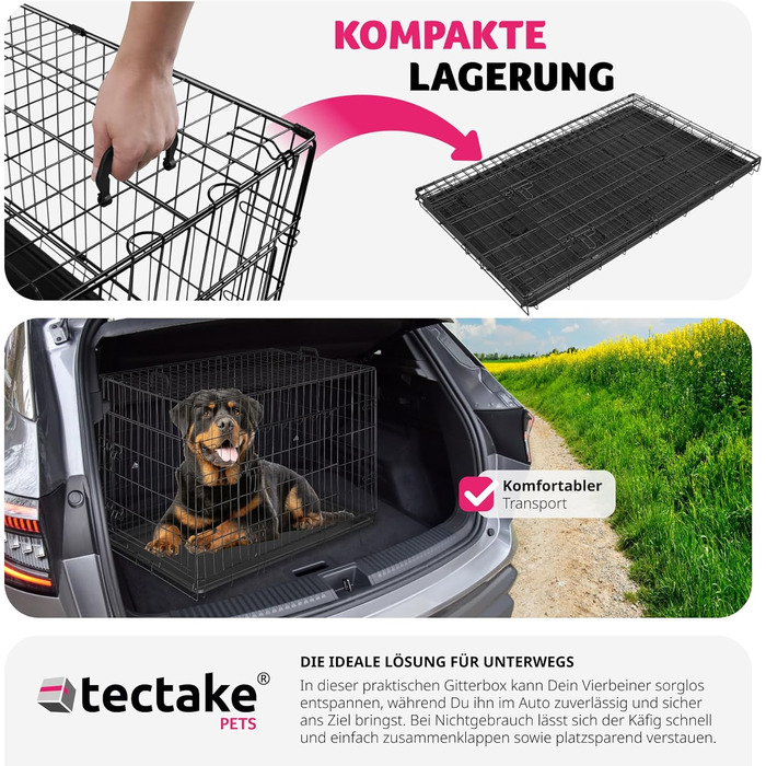 Тектейк® Клітка для собак, переноска для собак та цуценят, розкладна переноска, стабільна переноска для автомобіля, кемпінгу та дому - (121,5 x 75,5 x 80,5 см)