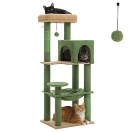 Комплекс для котів PAWZ Road з будиночком, гамаком та когтеточкою, 6-ярусний, 113 см, зелений