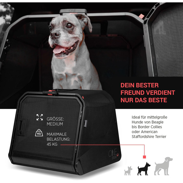 Транспортна переноска для собак 1one1 Origami Medium | Алюмінієва переноска для собак в авто | Складана переноска для собак з тестуванням на авіакатастрофи | Переноска для собак з алюмінію та текстилю до 45 кг