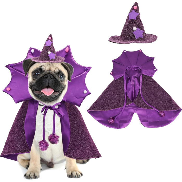 Костюм чарівника для собак ADOGGYGO, карнавальний костюм для собак середнього розміру, віолетовий (M)
