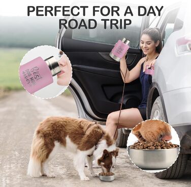KEWIXY Водяна пляшка для собак з мисками, 3-в-1, для прогулянок, подорожей, кемпінгу, Outdoor (Рожевий, 907.2 мл)