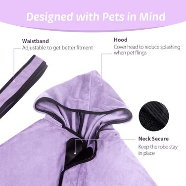 Рушник для собак з капюшоном, вбираючий, для сушіння після купання, для котів та собак усіх порід, L (блакитний) (фіолетовий L)