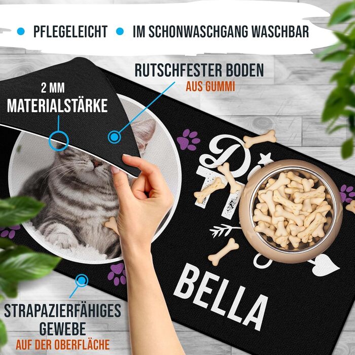 Персоналізована килимок для годування домашніх тварин з ім'ям та фото - Royal - 80 x 40 см, миючий, протиковзкий