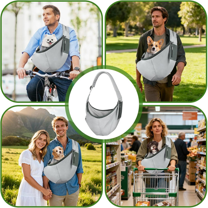 Поводок для собак Bartuke регульований, без рук, для прогулянок з маленькими собаками, зручний та дихаючий, аксесуари для собак, безпечний для подорожей (Зелений) (Сірий)