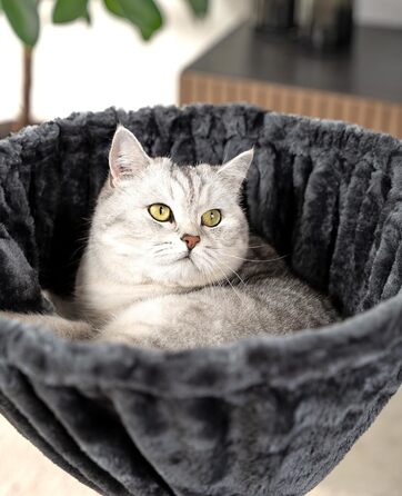 Ліжечко для кота з м'якого плюшу на котячий будиночок/крізь-бам, Ø 40 см, глибина 25 см, з металевим каркасом, підійде для малих та великих котів, (25 см глибина, темно-сірий)