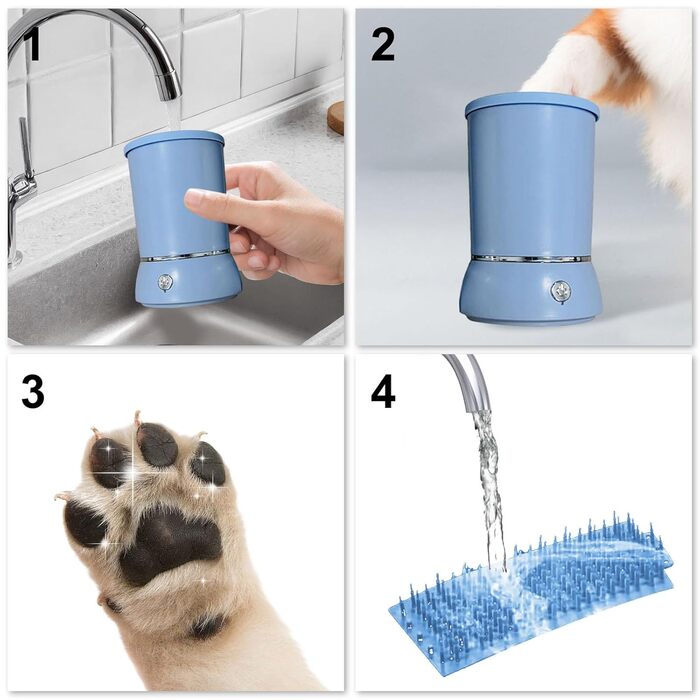 Pawclean Pro: Автоматичний очищувач лап для собак та котів – 360° силіконова щітка, USB, білий/блакитний