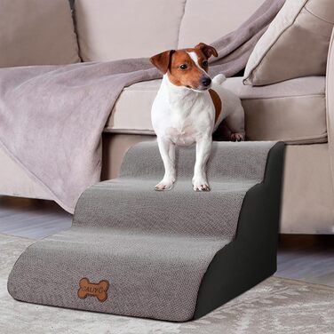 Сходинки для собак Caliyo, 2 сходинки, для маленьких собак та котів, 26 см, знімний чохол, неслизька підставка, для ліжка, дивану, авто (55×40×26см), сірий колір